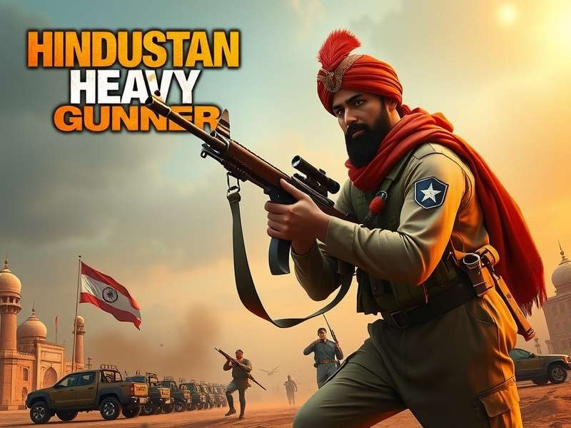 Hindustan Heavy Gunner game cover featuring Indian soldier with heavy weapon